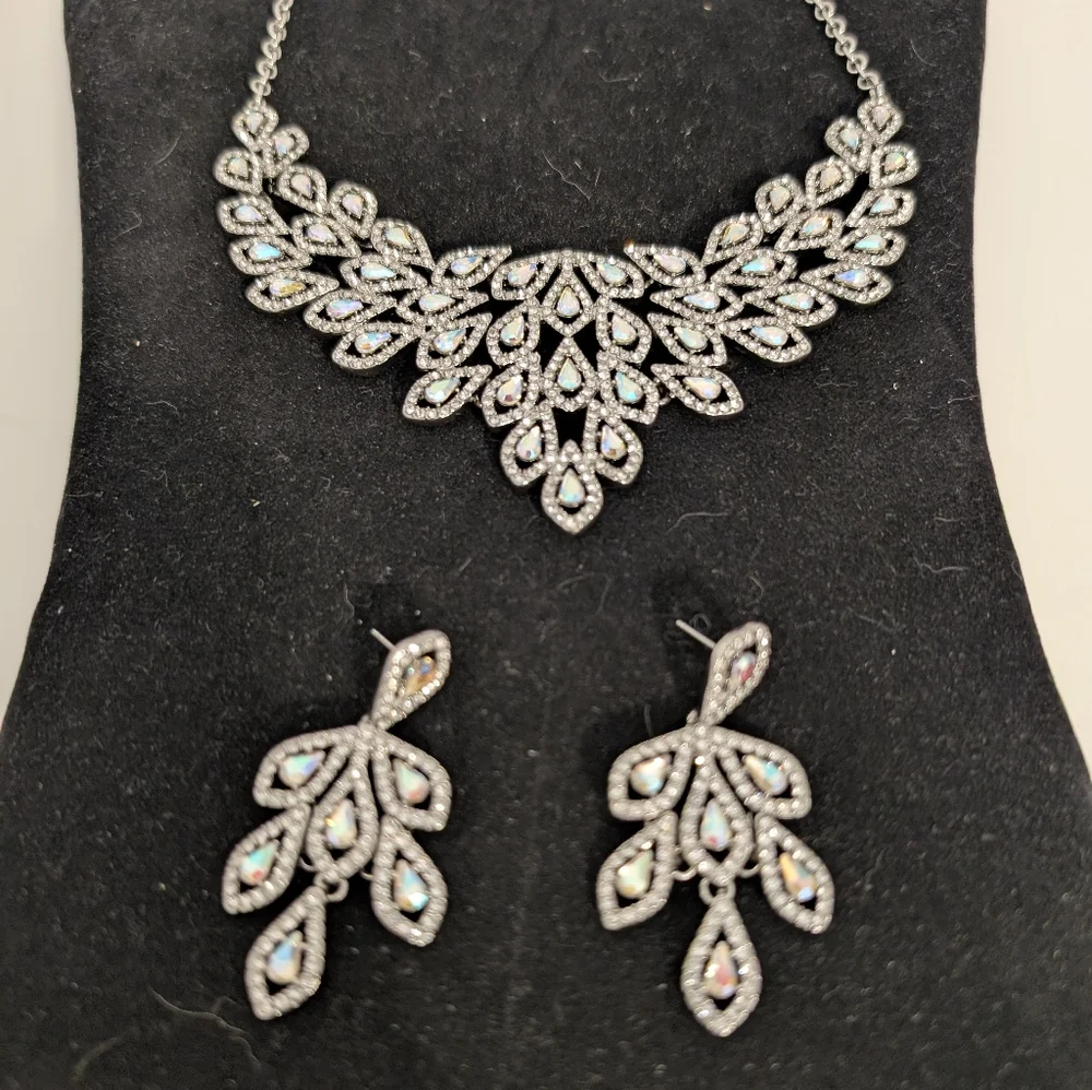 INC International Concepts Rhinestone Necklace and Matching Dangling Earring Set